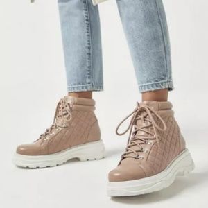 Combat Sneaker/Boot - JustFab - Jane Quilted - Color Taupe Size 8 1/2